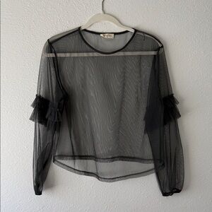 Sophie Rue Black Sheer Blouse with Ruffled Sleeves